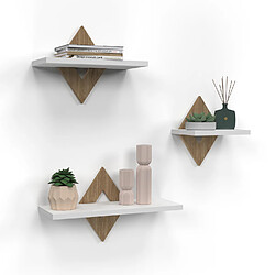 Idmarket Lot de 3 étagères murales IRIS façon hêtre et blanc