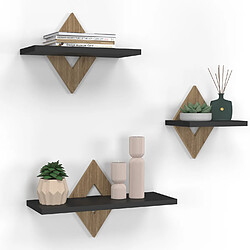 Idmarket Lot de 3 étagères murales IRIS façon hêtre et noir