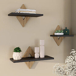 Idmarket Lot de 3 étagères murales IRIS façon hêtre et noir