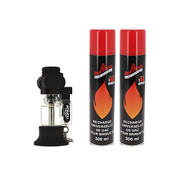 Pack Briquet Prince Pocket Transparent + 2 bouteilles gaz Belflam 300 ml