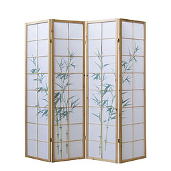 Homestyle4U Paravent bois pans bambou clair