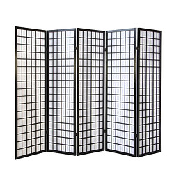 Homestyle4U Paravent bois 5 pans Shoji noir pliable