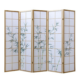 Homestyle4U Paravent bois 5 pans bambou clair