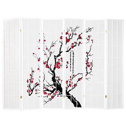 Homestyle4U Paravent bois 6 pans bambou blanc