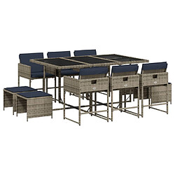 vidaXL Ensemble à manger de jardin 11 pcs coussins gris résine tressée