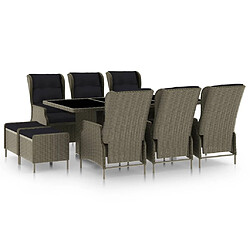 vidaXL Ensemble à manger d'extérieur et coussins 9 pcs résine tressée