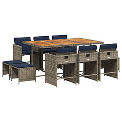 vidaXL Ensemble à manger de jardin 11 pcs coussins gris résine tressée