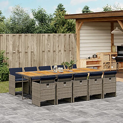 vidaXL Ensemble à manger de jardin 11 pcs coussins gris résine tressée