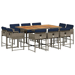 vidaXL Ensemble à manger de jardin 11 pcs coussins gris résine tressée