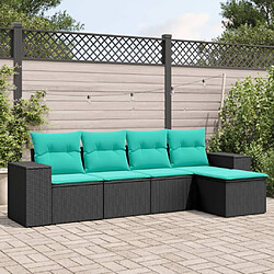 vidaXL Salon de jardin 5 pcs avec coussins noir résine tressée