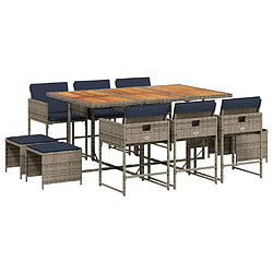 vidaXL Ensemble à manger de jardin 11 pcs coussins gris résine tressée