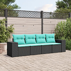 vidaXL Salon de jardin 4 pcs avec coussins noir résine tressée