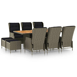 vidaXL Ensemble à manger d'extérieur et coussins 9 pcs résine tressée