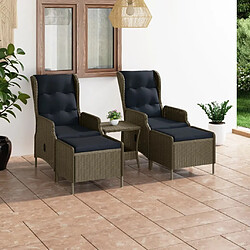 vidaXL Salon de jardin 3 pcs avec coussins résine tressée marron