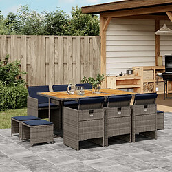 vidaXL Ensemble à manger de jardin 11 pcs coussins gris résine tressée