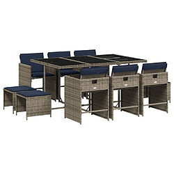 vidaXL Ensemble à manger de jardin 11 pcs coussins gris résine tressée