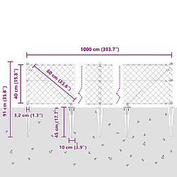 vidaXL Poteau de clôture. Gris 10 x 0,4 m (treillis de 60 x 60 mm) pas cher