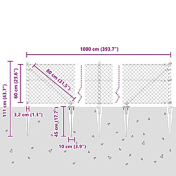 vidaXL Poteau de clôture. Vert 10 x 0,6 m (maille 40 x 40 mm) pas cher