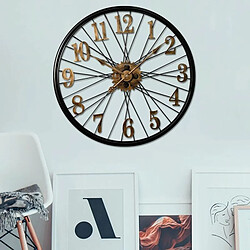 Yonis Horloge Murale Vintage 3D Argentée 60cm Horloge Murale Vintage 3D Métal Argentée 60cm Silencieuse Pour Salon Or YONIS