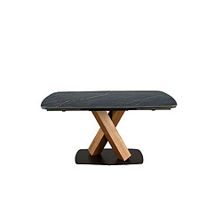 Angel Cerda Table de salle à manger ovale à rallonge en marbre de porcelaine et tonneau en noyer