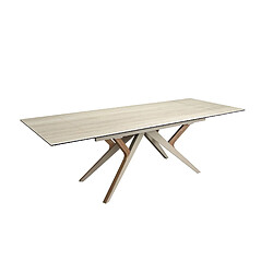 Angel Cerda Table de salle à manger rectangulaire à rallonge en marbre porcelaine, acier sable métallique et noyer