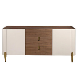 Angel Cerda Buffet en noyer, beige, acier poli doré et plateau en noyer