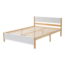 WISHDOR Lit double 140 x 200 - Lit adulte - Blanc et Naturel pas cher