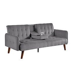 Concept Usine Canapé 3 places convertible en velours avec tablette centrale rabattable gris INVERNESS