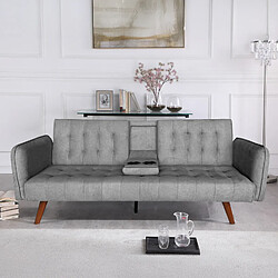 Concept Usine Canapé 3 places convertible en velours avec tablette centrale rabattable gris INVERNESS