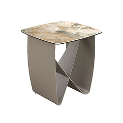 Angel Cerda Table d'angle carrée en marbre porcelaine et acier taupe métallique