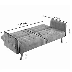Avis Concept Usine Canapé 3 places convertible en velours avec tablette centrale rabattable gris INVERNESS