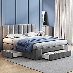 WISHDOR Lit avec rangement 140 x 200 cm - Lit double rembourré - Gris