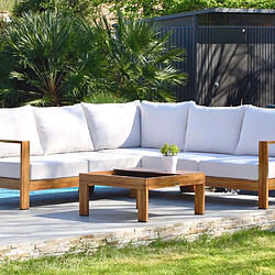 DCB Garden Salon de jardin d'angle 5 places en aluminium effet bois Majorque.