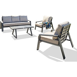 PARIS GARDEN Salon de jardin bas 5 places en aluminium Ibiza gris anthracite.