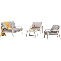 PARIS GARDEN Salon de jardin bas 5 places en aluminium Ibiza Blanc.