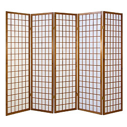 Homestyle4U Paravent japonais 5 parties bois brun fonce