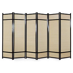 Homestyle4U Paravent bois 6 parties en noir avec bambou