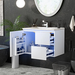 Roomfitters Meuble mural de salle de bain avec vasque, éclairage radar, niche latérale et deux tiroirs, Blanc