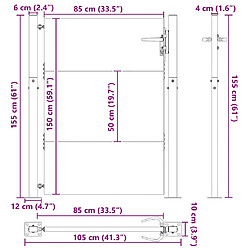 vidaXL Porte de Jardin Noir 110 x 155 cm Acier enduit de poudre pas cher