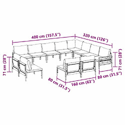 vidaXL Ensemble de canapé de jardin avec coussin 12 pcs Noir Acier pas cher