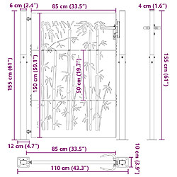 vidaXL Porte de Jardin Noir 110 x 155 cm Acier enduit de poudre pas cher