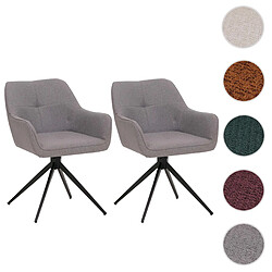 Mendler Lot de 2 chaises de salle à manger HWC-O47, chaise de cuisine avec accoudoirs, tissu 270 g/m² ~ gris-clair
