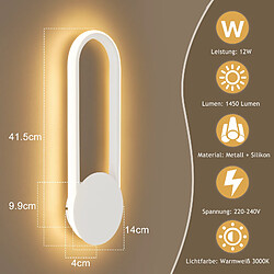 ZMH Applique Murale LED Moderne - 12w 41cm 3000k Blanc Chaud Blanc (minimaliste)