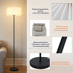 ZMH Lampe Sur Pied Vintage – Abat-jour En Papier Blanc Douille G9 Interrupteur Au Pied (sans Ampoule) pas cher