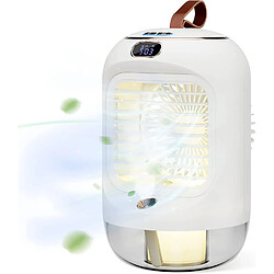 Climatiseur Portable, 4 en 1 Mini Refroidisseur d'Air avce 3 Vitesses,Veilleuse, Oscillant à 180°, Humidificateur Rechargeable pour Chambre, Bureau,Camping (blanc)
