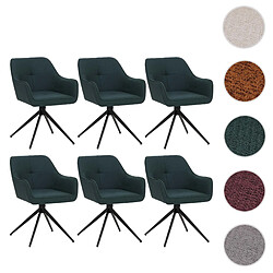 Mendler Lot de 6 chaises de salle à manger HWC-O47, chaise de cuisine avec accoudoirs, tissu 270 g/m² ~ vert pétrole