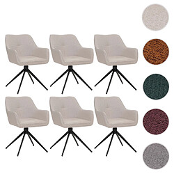 Mendler Lot de 6 chaises de salle à manger HWC-O47, chaise de cuisine avec accoudoirs, tissu 270 g/m² blanc crème