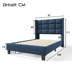 Acheter WISHDOR Lit simple 90 x 200 - Lit rembourré - Bleu
