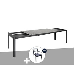 Table de jardin extensible en aluminium, rectangulaire Palma avec 10 fauteuils Palma - Jardiline