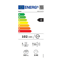 Sèche-linge pompe à chaleur. C. 8.0 kg. Easy clean. Reversible drum. Panier à laine. Grand affichage led. Touches tactiles. 63 db. Blanc. Porte pleine - wqg133dtfr - BOSCH